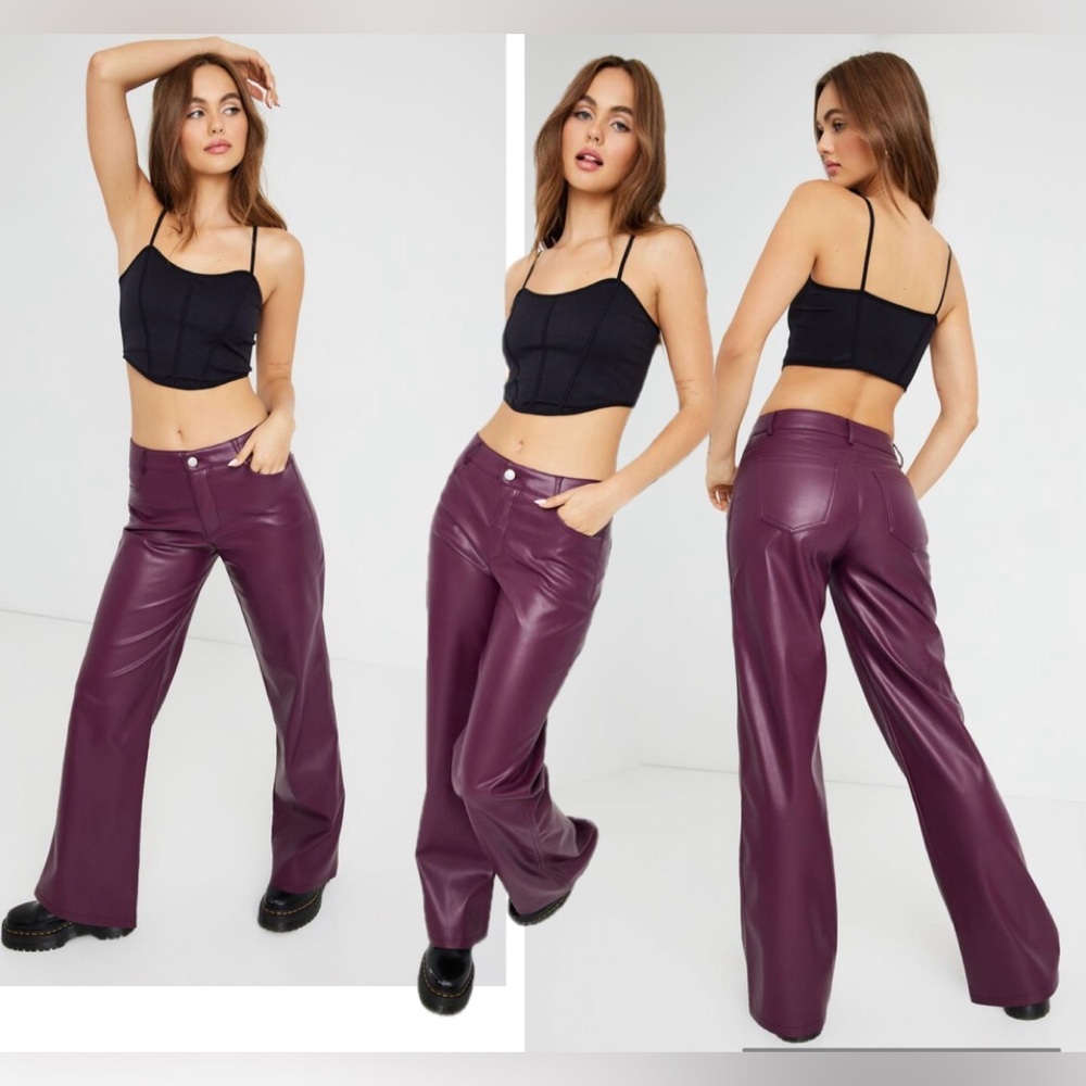 Garage Fig Purple Brooke Faux Leather Low Rise Pant Sz M NWOT Pleather Vegan